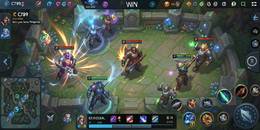 Tangkapan layar gameplay C789 menampilkan aksi seru tim dalam pertarungan MOBA.