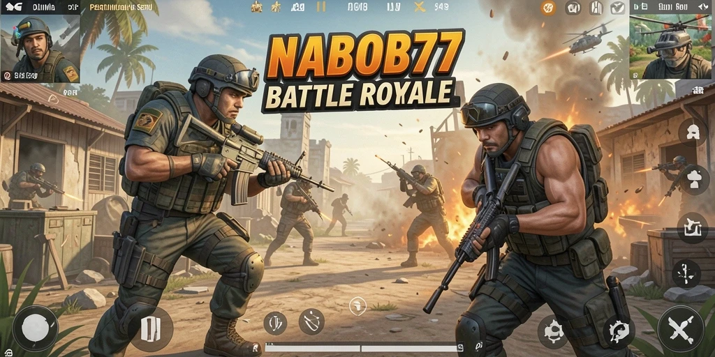 Tampilan gameplay NABOB77 yang intens dan mendebarkan dalam pertempuran Battle Royale.