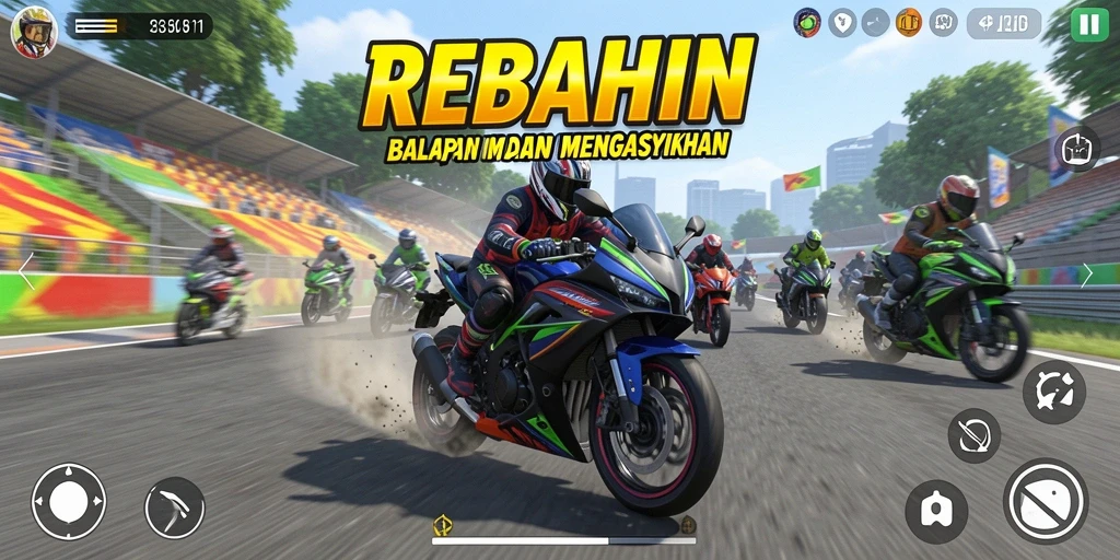 Tampilan gameplay balapan motor yang mendebarkan di REBAHIN.