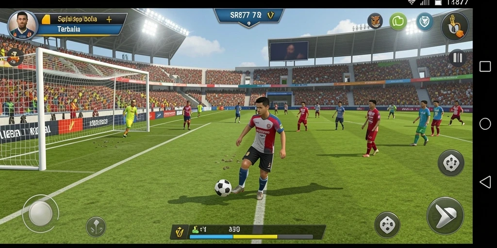 Screenshot gameplay SR877 yang menunjukkan aksi nyata dalam pertandingan sepak bola.